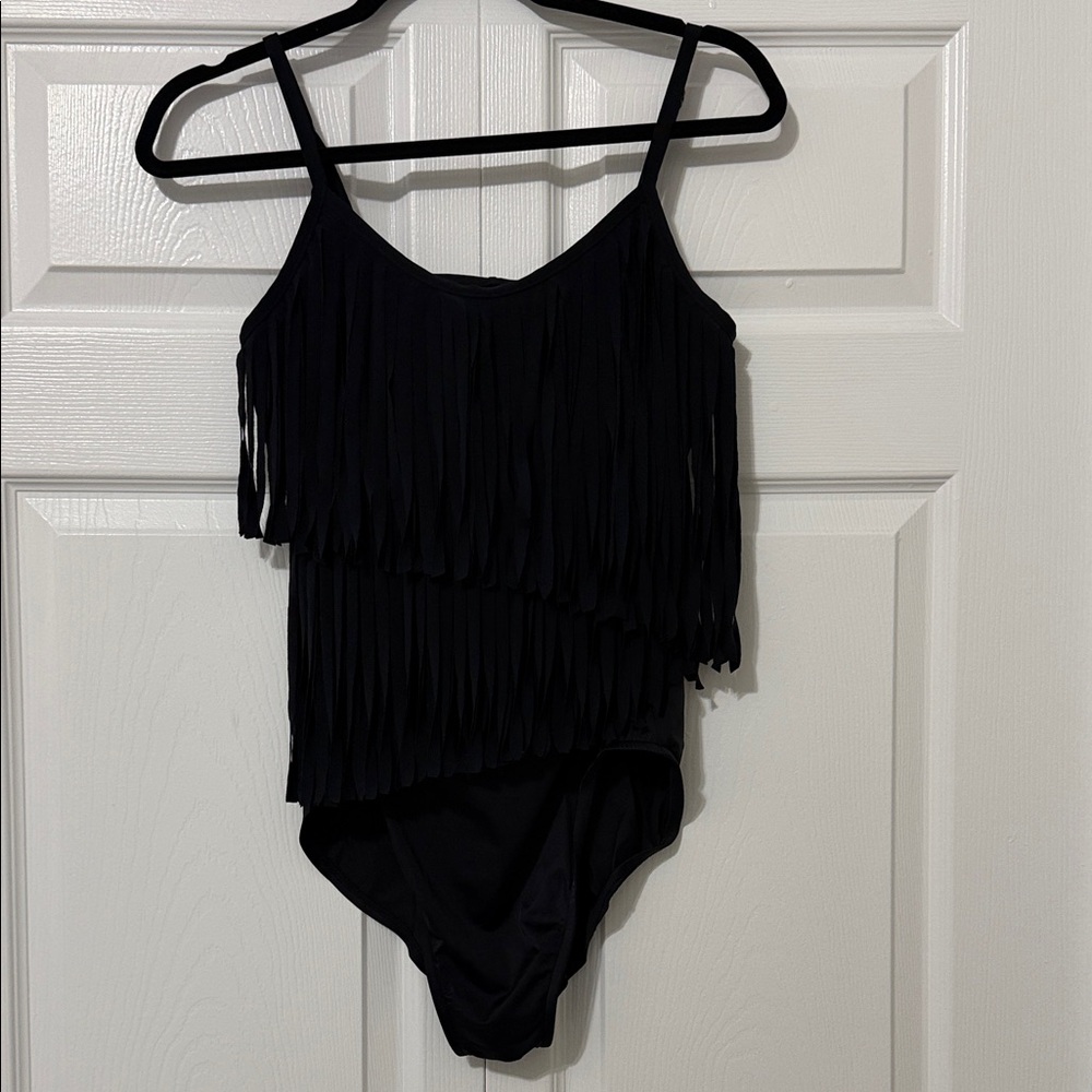 $50 Magicsuit Black Fringe Women Bodysuit Size 12 / Regular price $170